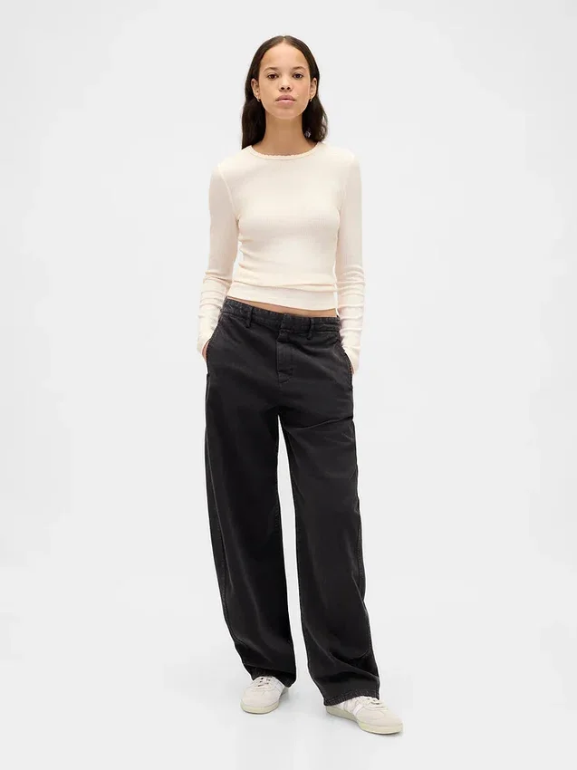T-shirt met pointelle-rib