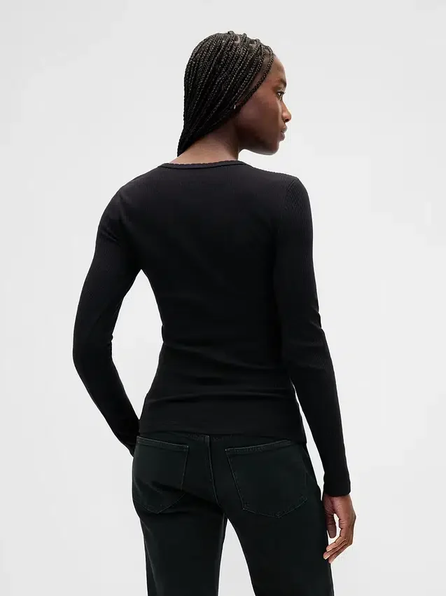 T-shirt met pointelle-rib