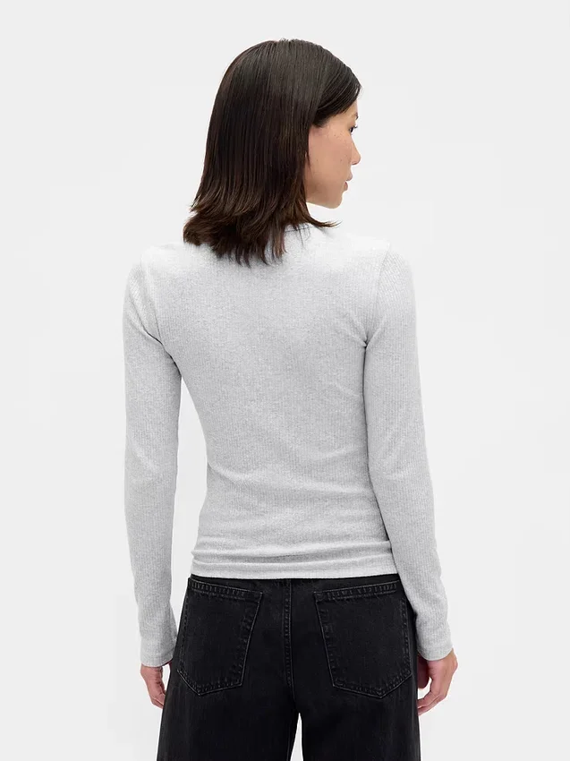 T-shirt met pointelle-rib