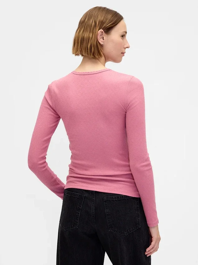 T-shirt met pointelle-rib
