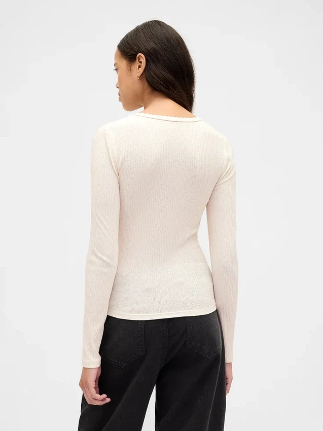 T-shirt met pointelle-rib