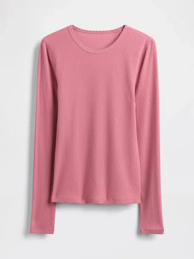 T-shirt met pointelle-rib