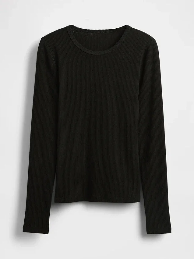 T-shirt met pointelle-rib