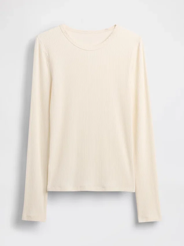 T-shirt met pointelle-rib