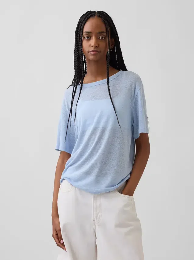 T-shirt met relaxte pasvorm van linnenmix