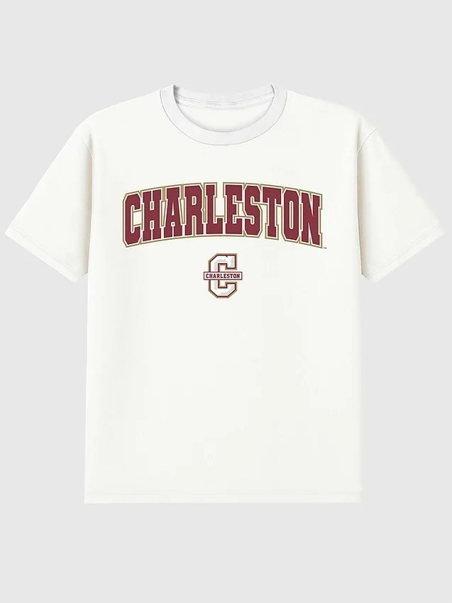 T-shirt met secundaire afbeelding van het Arch Logo van het College of Charleston