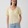 T-shirt met V-hals van linnenmix in relaxte pasvorm
