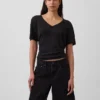 T-shirt met V-hals van linnenmix in relaxte pasvorm