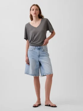 T-shirt met V-hals van linnenmix in relaxte pasvorm