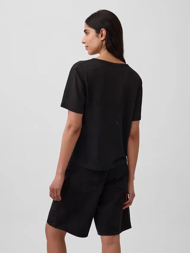 T-shirt met V-hals van linnenmix in relaxte pasvorm