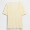 T-shirt met V-hals van linnenmix in relaxte pasvorm