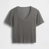 T-shirt met V-hals van linnenmix in relaxte pasvorm