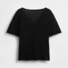 T-shirt met V-hals van linnenmix in relaxte pasvorm