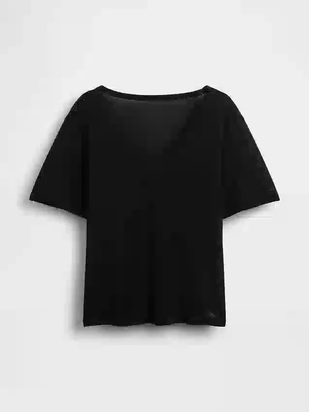 T-shirt met V-hals van linnenmix in relaxte pasvorm