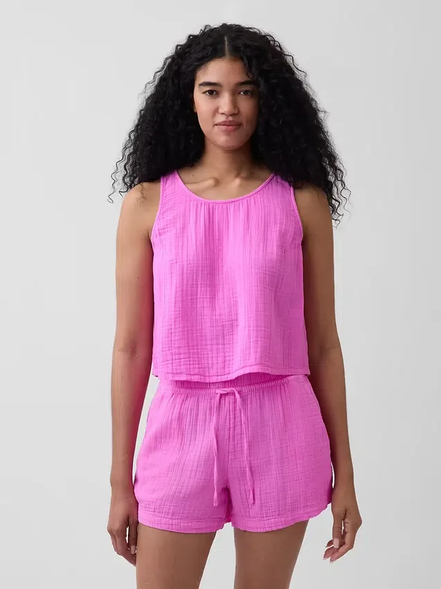 Tanktop van katoenen gaas met racerback