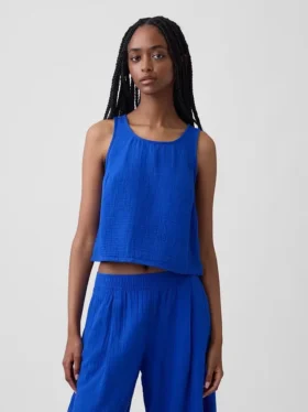 Tanktop van katoenen gaas met racerback