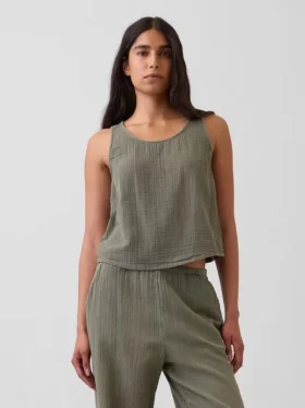 Tanktop van katoenen gaas met racerback