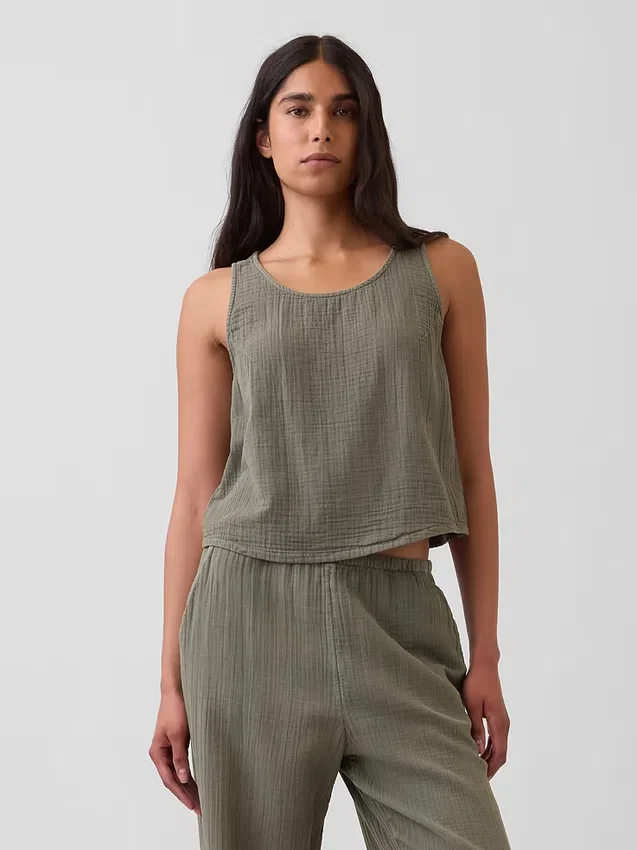Tanktop van katoenen gaas met racerback