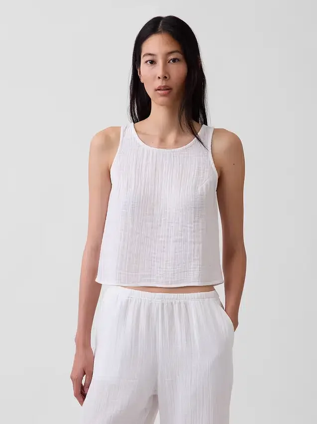 Tanktop van katoenen gaas met racerback
