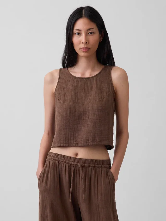 Tanktop van katoenen gaas met racerback