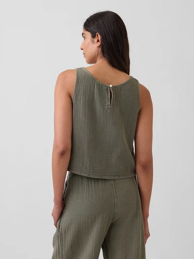 Tanktop van katoenen gaas met racerback