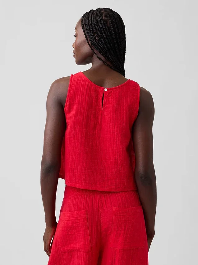 Tanktop van katoenen gaas met racerback