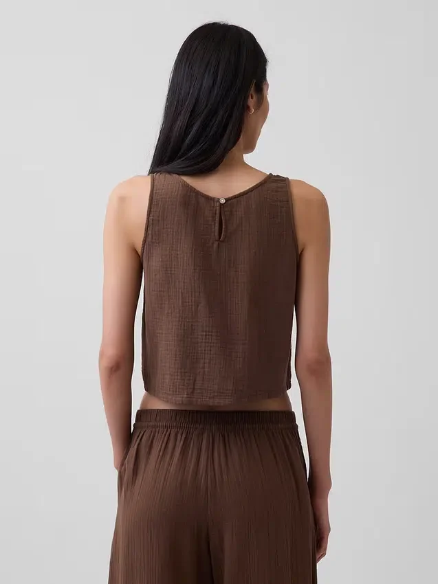 Tanktop van katoenen gaas met racerback