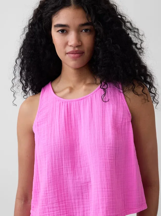 Tanktop van katoenen gaas met racerback