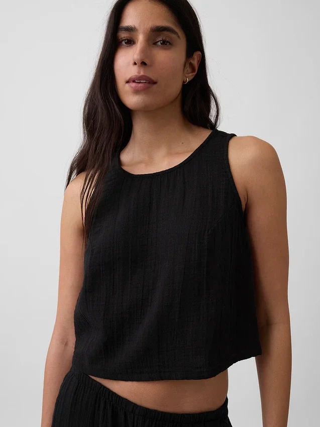 Tanktop van katoenen gaas met racerback