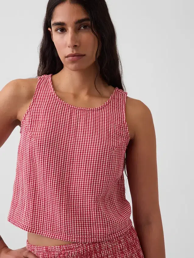 Tanktop van katoenen gaas met racerback