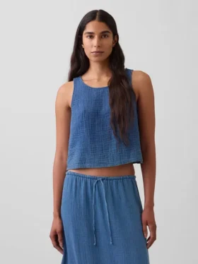Tanktop van katoenen gaasdenim