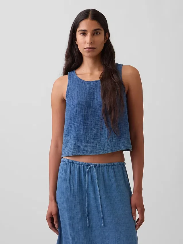 Tanktop van katoenen gaasdenim