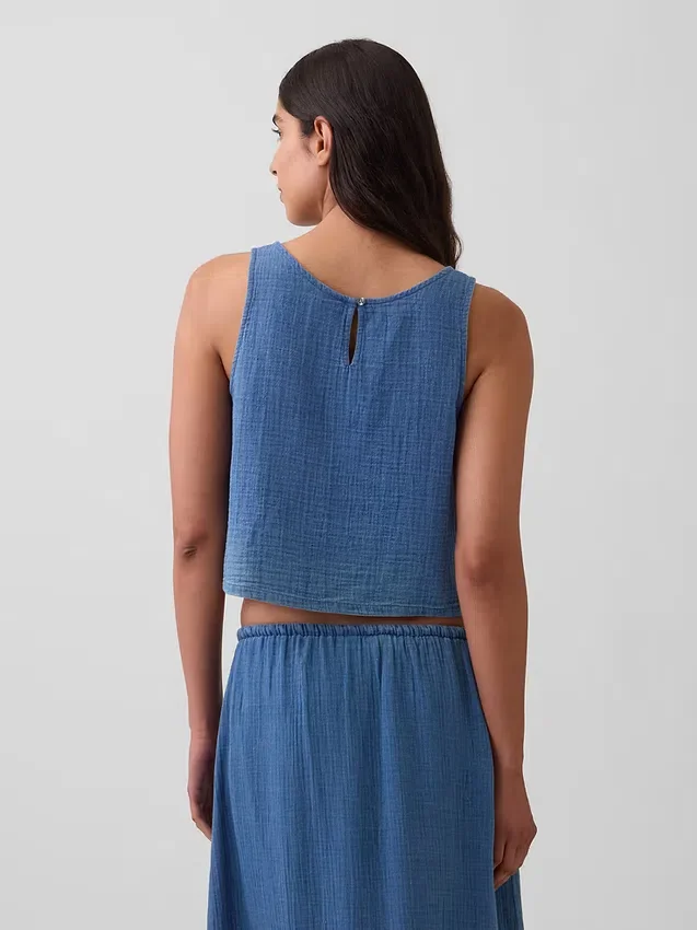 Tanktop van katoenen gaasdenim