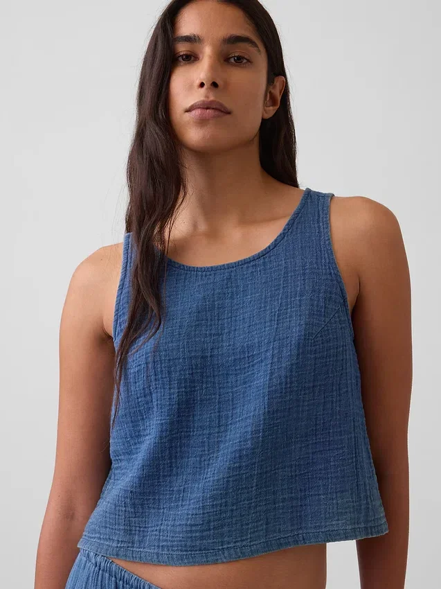 Tanktop van katoenen gaasdenim