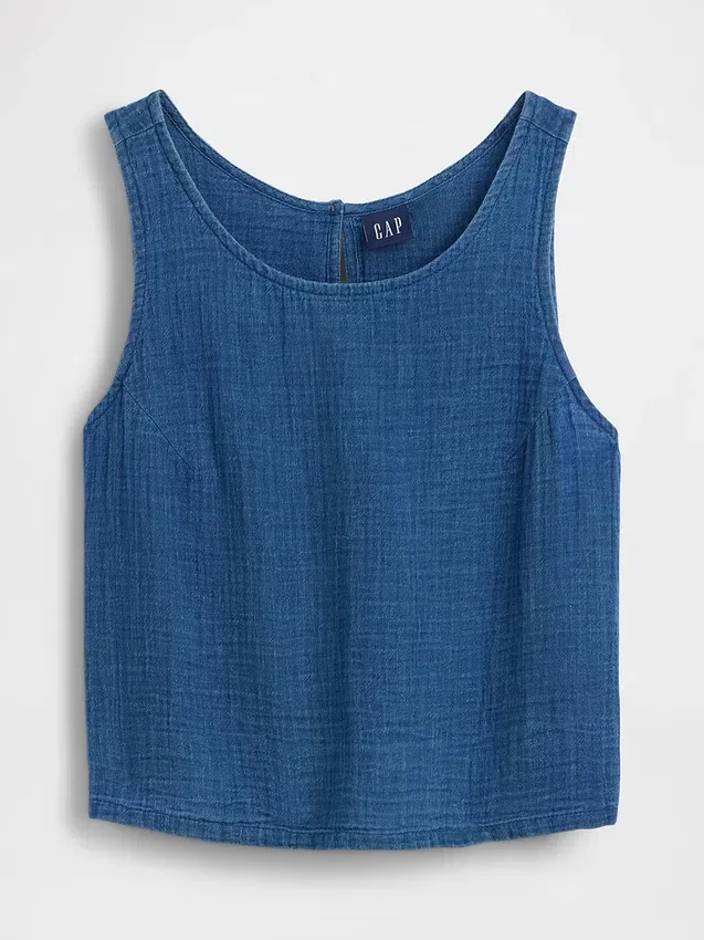 Tanktop van katoenen gaasdenim