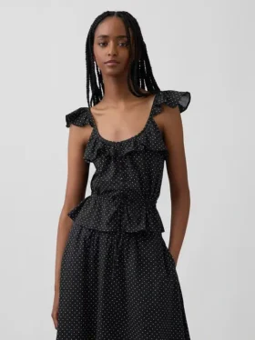 Top met fladdermouwtjes en strik in de taille