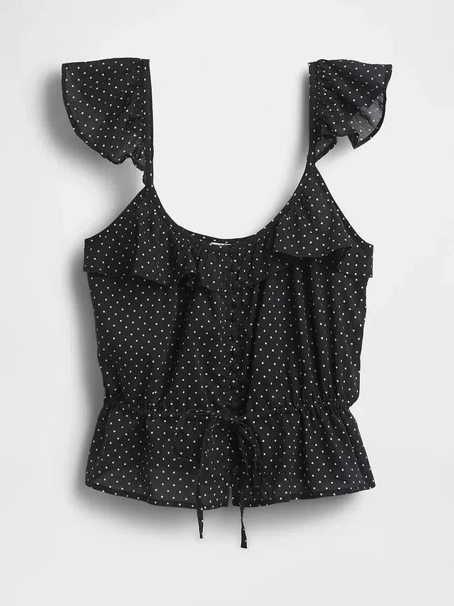 Top met fladdermouwtjes en strik in de taille