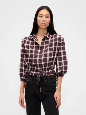 Top met geruite print en strik in de taille