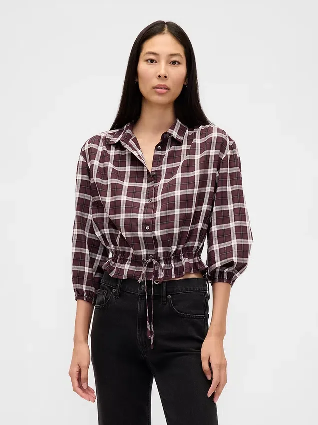 Top met geruite print en strik in de taille