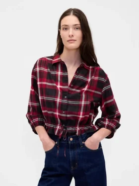 Top met geruite print en strik in de taille
