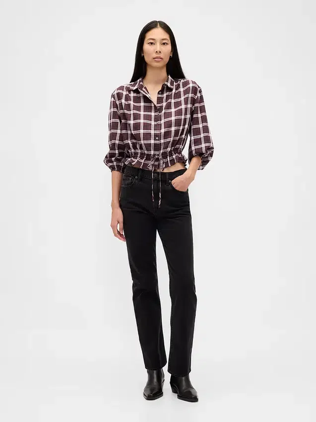 Top met geruite print en strik in de taille