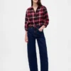 Top met geruite print en strik in de taille