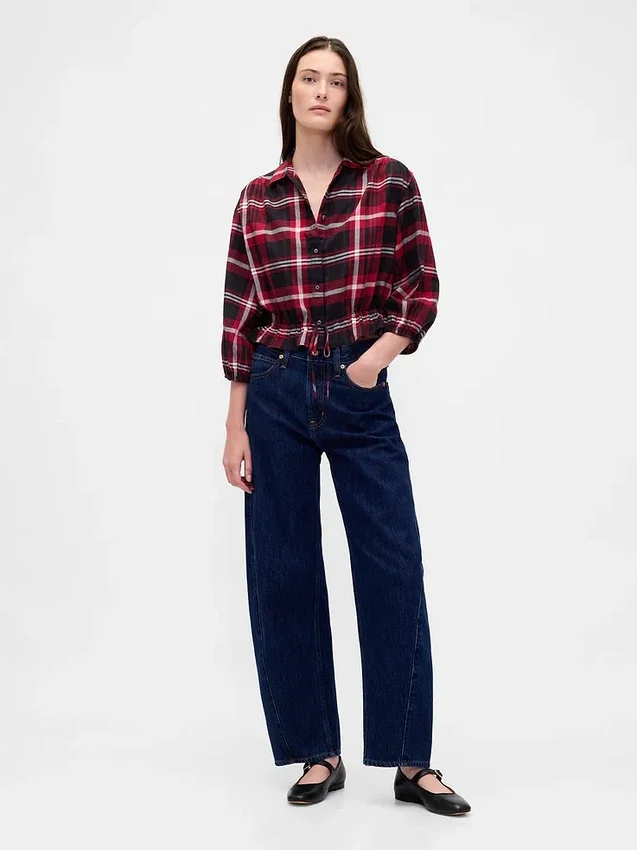 Top met geruite print en strik in de taille