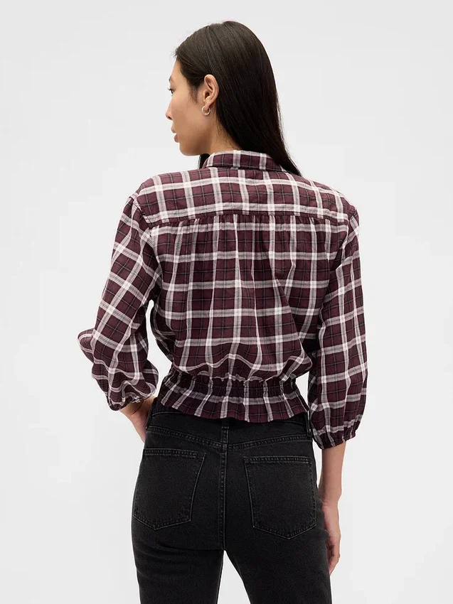 Top met geruite print en strik in de taille