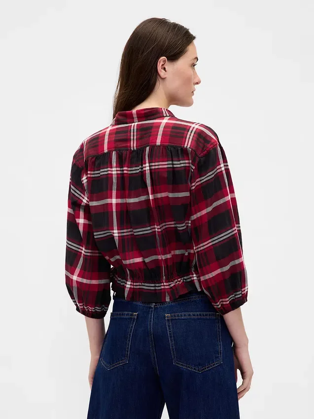 Top met geruite print en strik in de taille