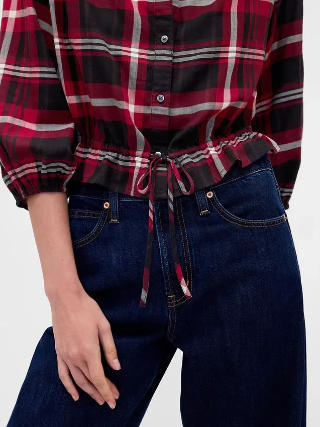 Top met geruite print en strik in de taille