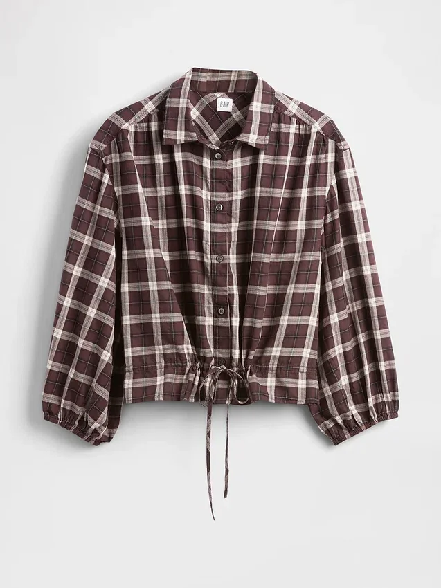 Top met geruite print en strik in de taille