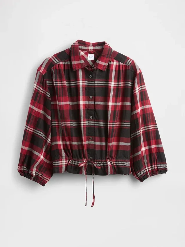 Top met geruite print en strik in de taille
