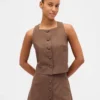 Top met knoopsluiting van linnenmix