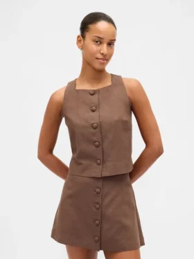 Top met knoopsluiting van linnenmix